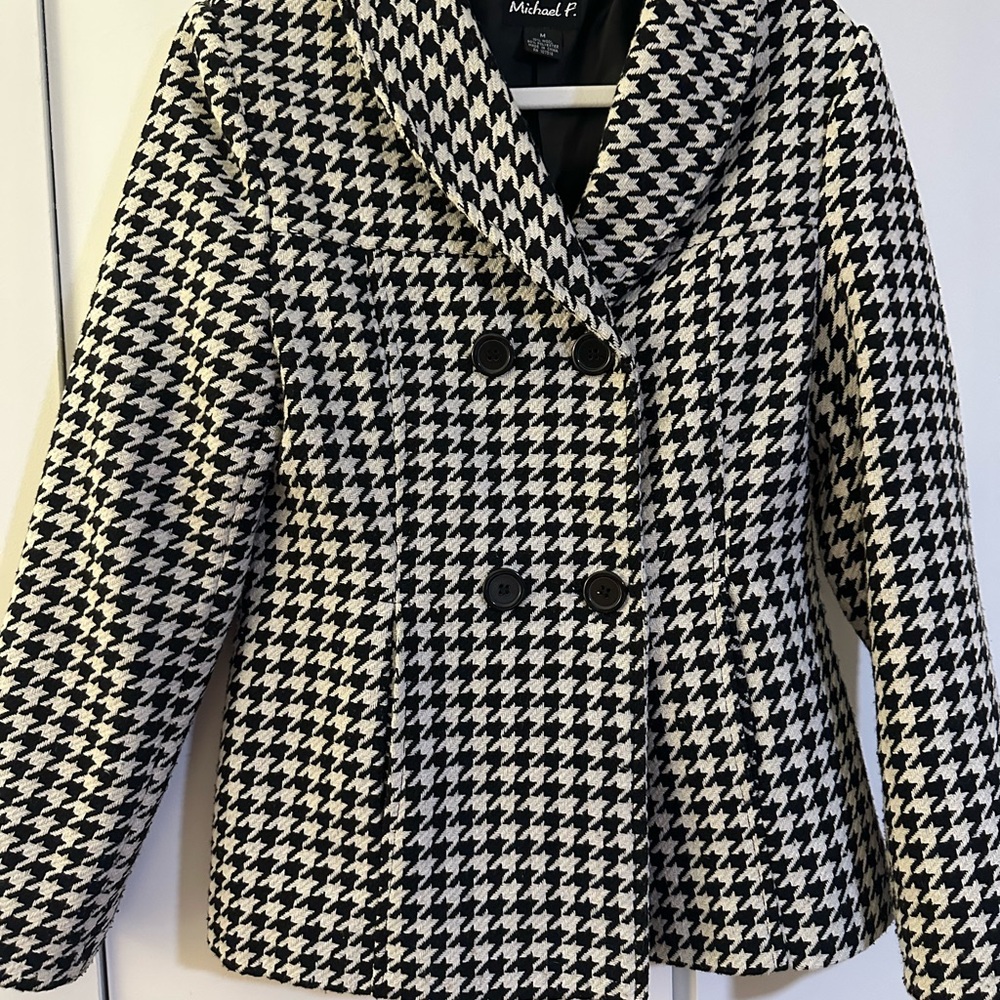 Black and White Houndstooth Pea Coat